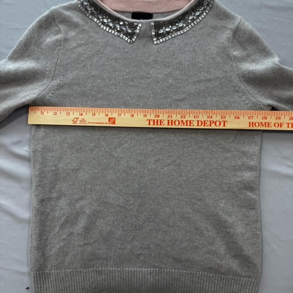 J. Crew Collection Grey Italian Cashmere Sweater Gem Embellished Collar Medium‎ - Picture 4 of 6